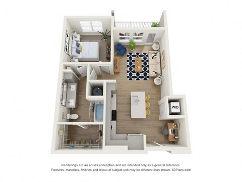 Floor plan for 1 bed, 1 bath, 757 sqft